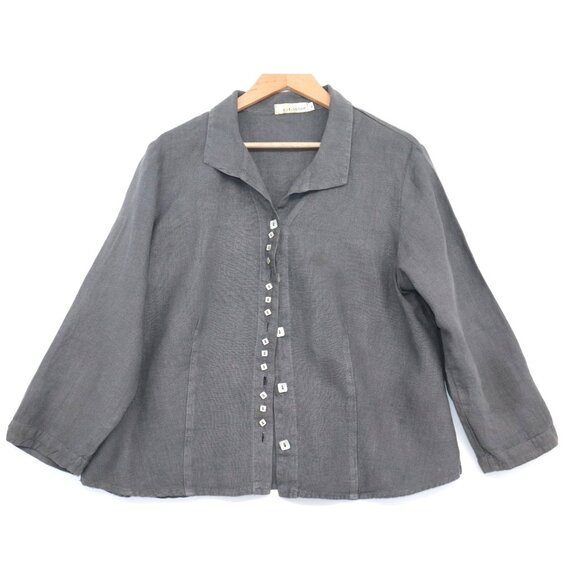 Cut Loose Womens Natural Hand Dyed  Button-Down 3/4 Sleeve Linen Shirt XL Office - Picture 1 of 10